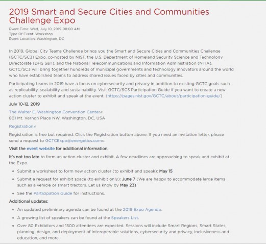2019 Smart and Secure Cities and Communities Challenge Expo