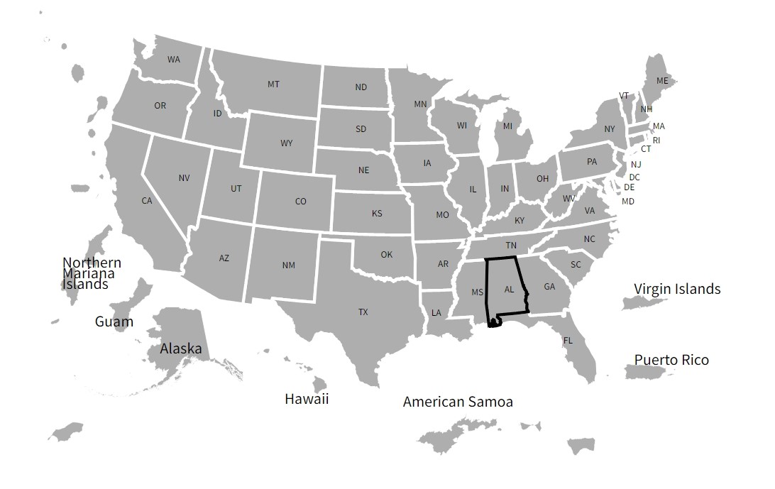 United States Map in gray with Alabama outlined