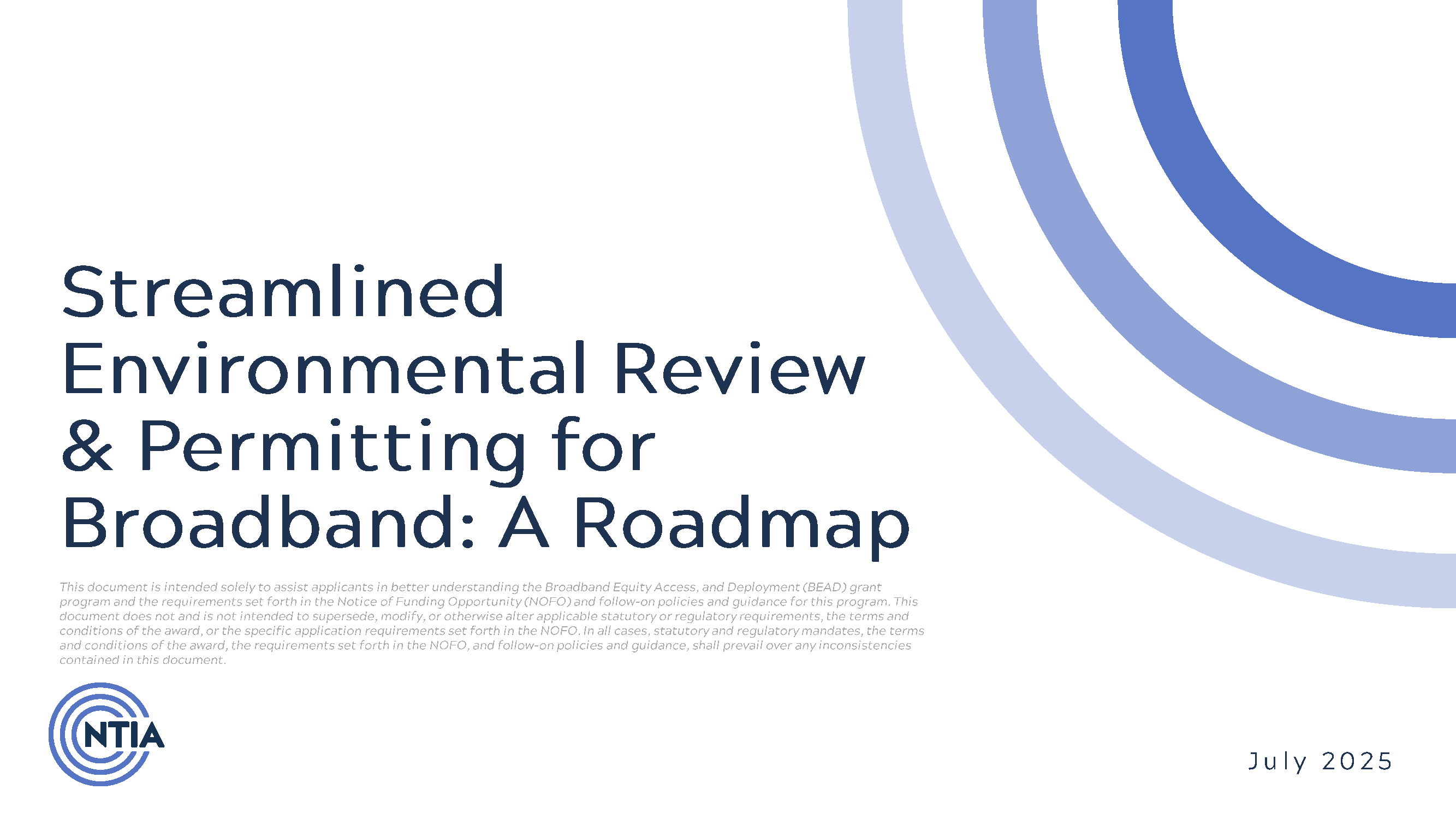 Cover page of Streamlined Environmental Review & Permitting for Broadband: A Roadmap document.