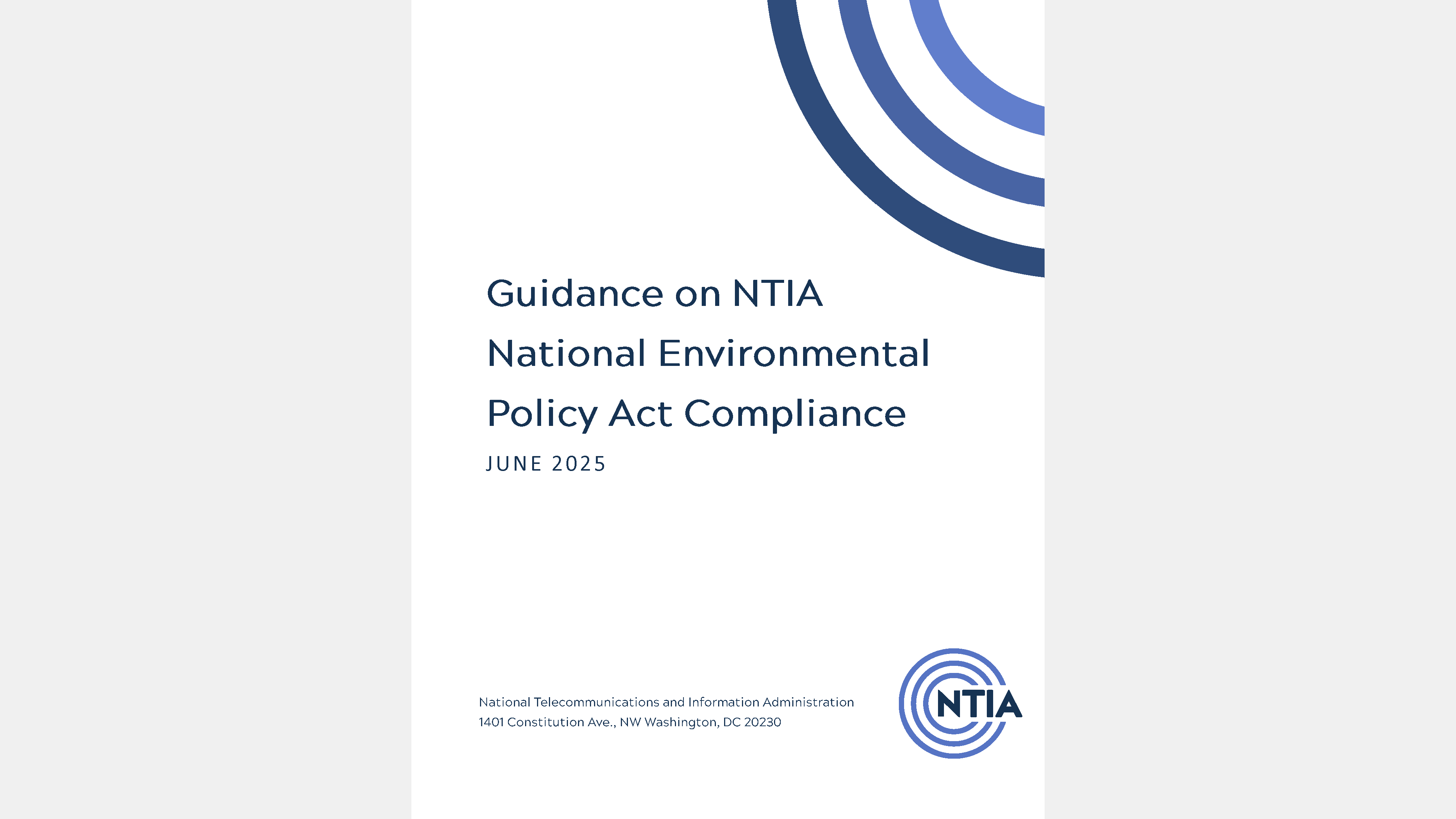 Cover page of NTIA NEPA Compliance Guidance document.