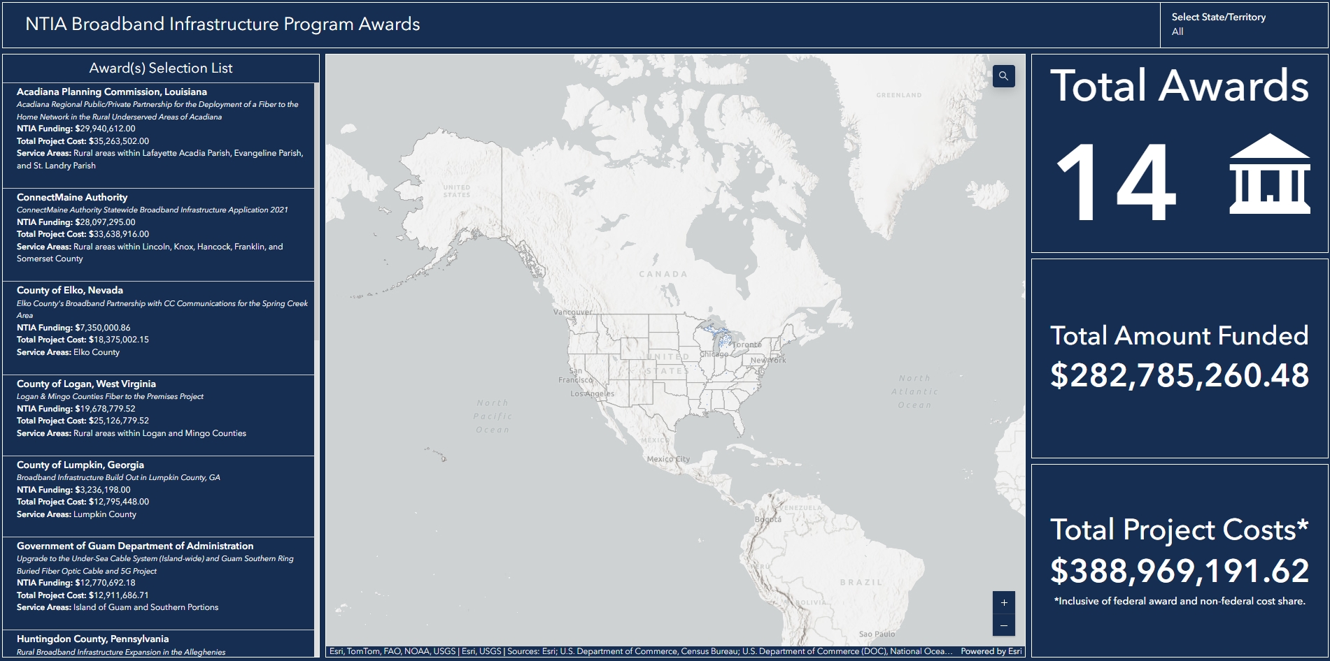 Broadband Infrastructure Program Award Recipient Map