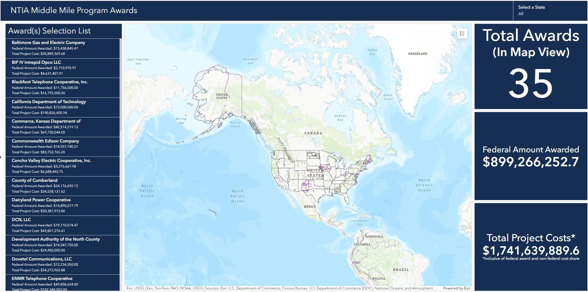 Middle Mile Award Recipients Map